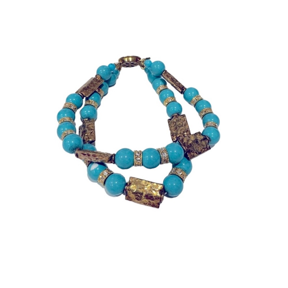 Double strand high-end turquoise, diamond and gold costume bracelet. EUC.